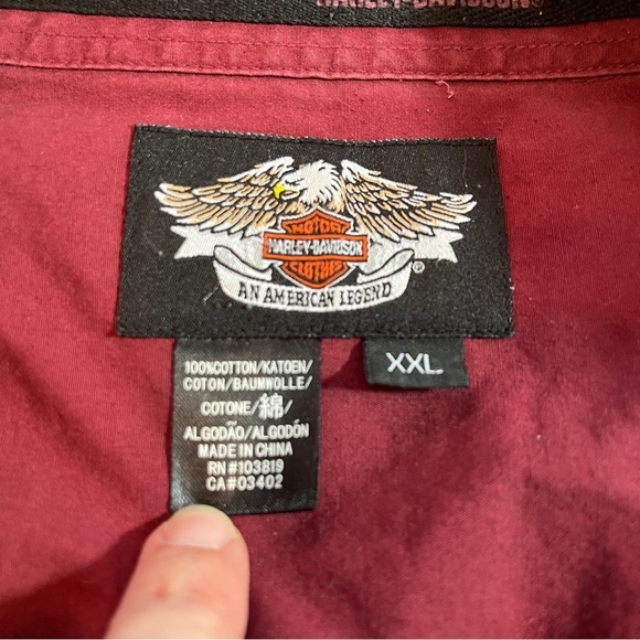 Harley-Davidson Men's Maroon Button-Down Shirt 100% Cotton Logo HOG Bikercore - Picture 6 of 9
